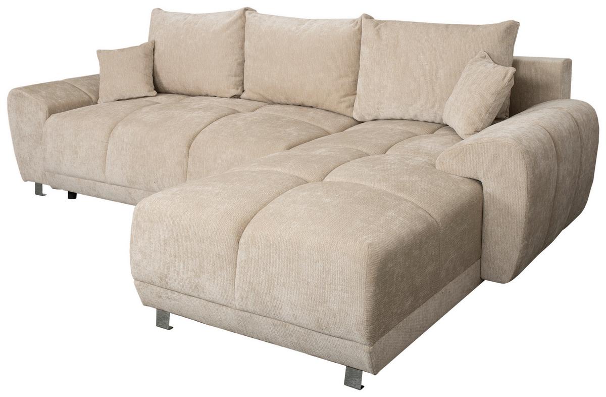 Eckschlafsofa Ramon Beige S: 296x182 cm - Chromfarben/Beige, Trend, Textil (296/182cm)