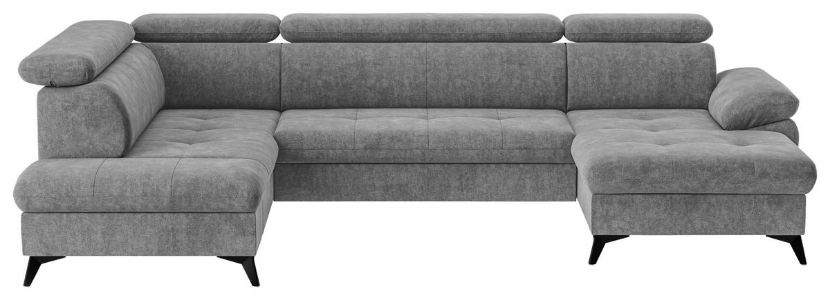 Wohnlandschaft mit Bettkasten Hudson Grau - Dunkelgrau/Schwarz, Textil (207/324/166cm) - MID.YOU