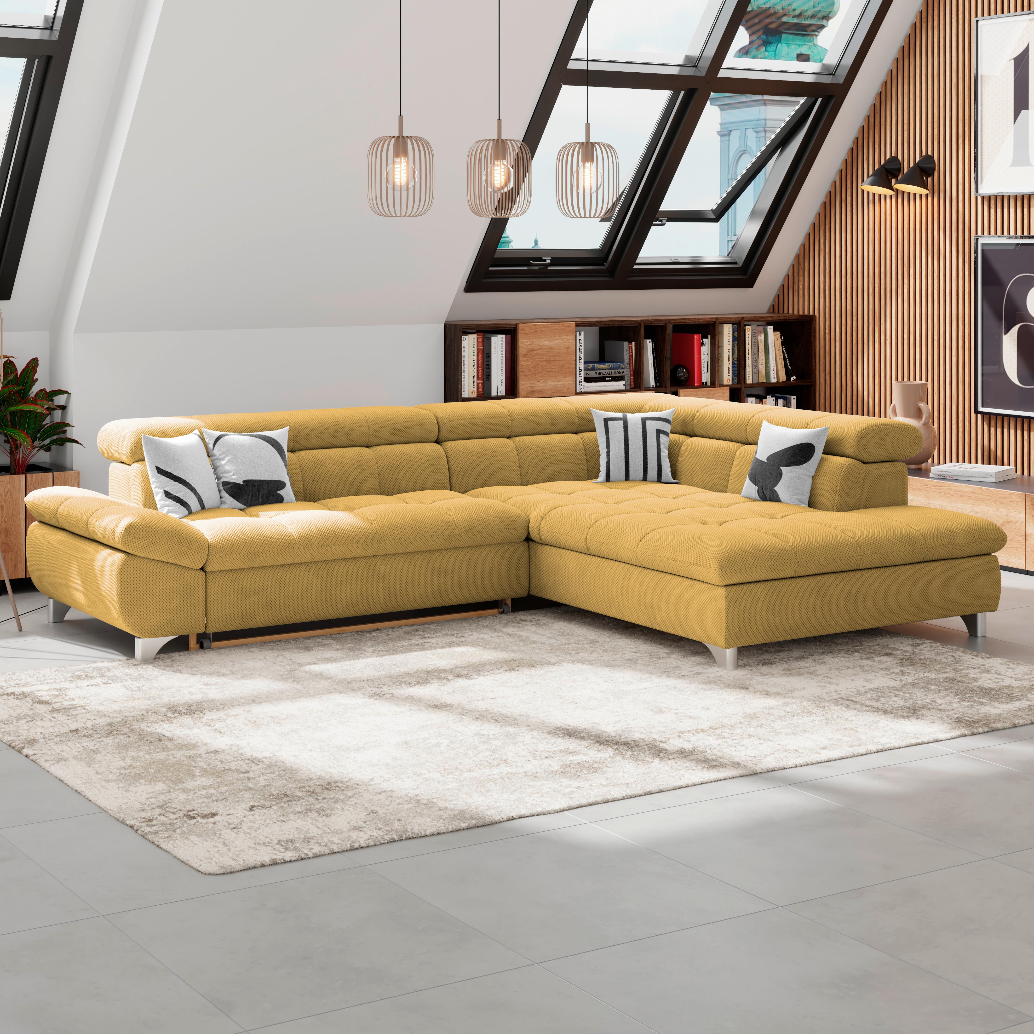 Ecksofa Gemini Senfgelb, B: 312cm - Chromfarben/Senfgelb, KONVENTIONELL, Textil (312/234cm)