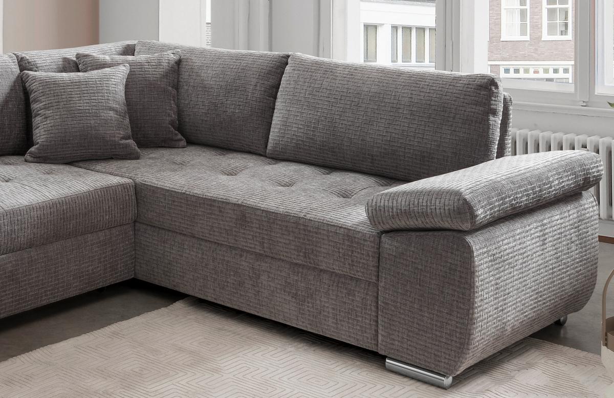 Wohnlandschaft Terana Grau mit Schlaffunktion, Mikrofaser - Chromfarben/Grau, KONVENTIONELL, Textil (157/305/219cm) - Livetastic
