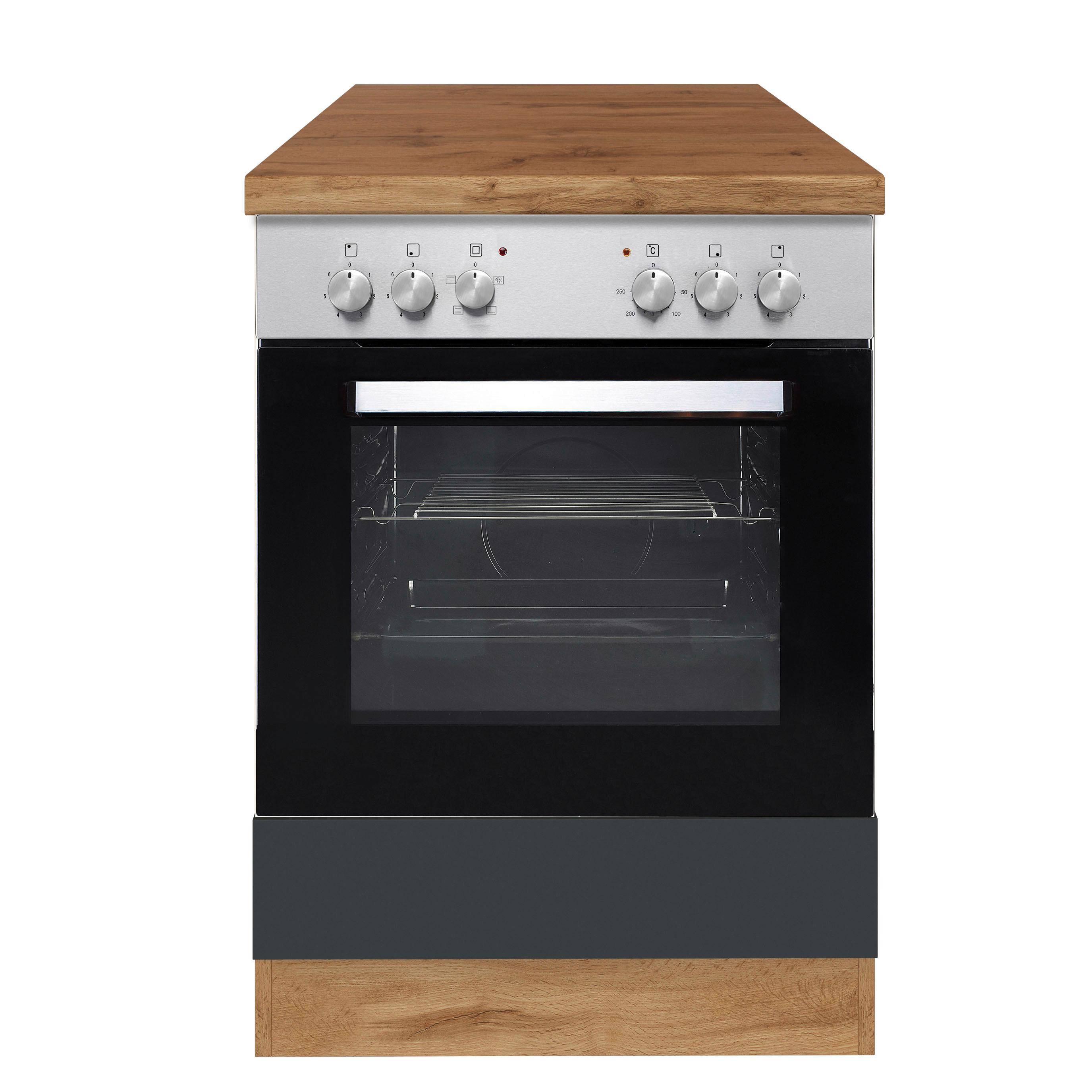 Herdumbauschrank Florenz B: 60cm Grau mit Arbeitsplatte - Eiche Wotan/Grau, Design, Holzwerkstoff (60/86/60cm) - Held