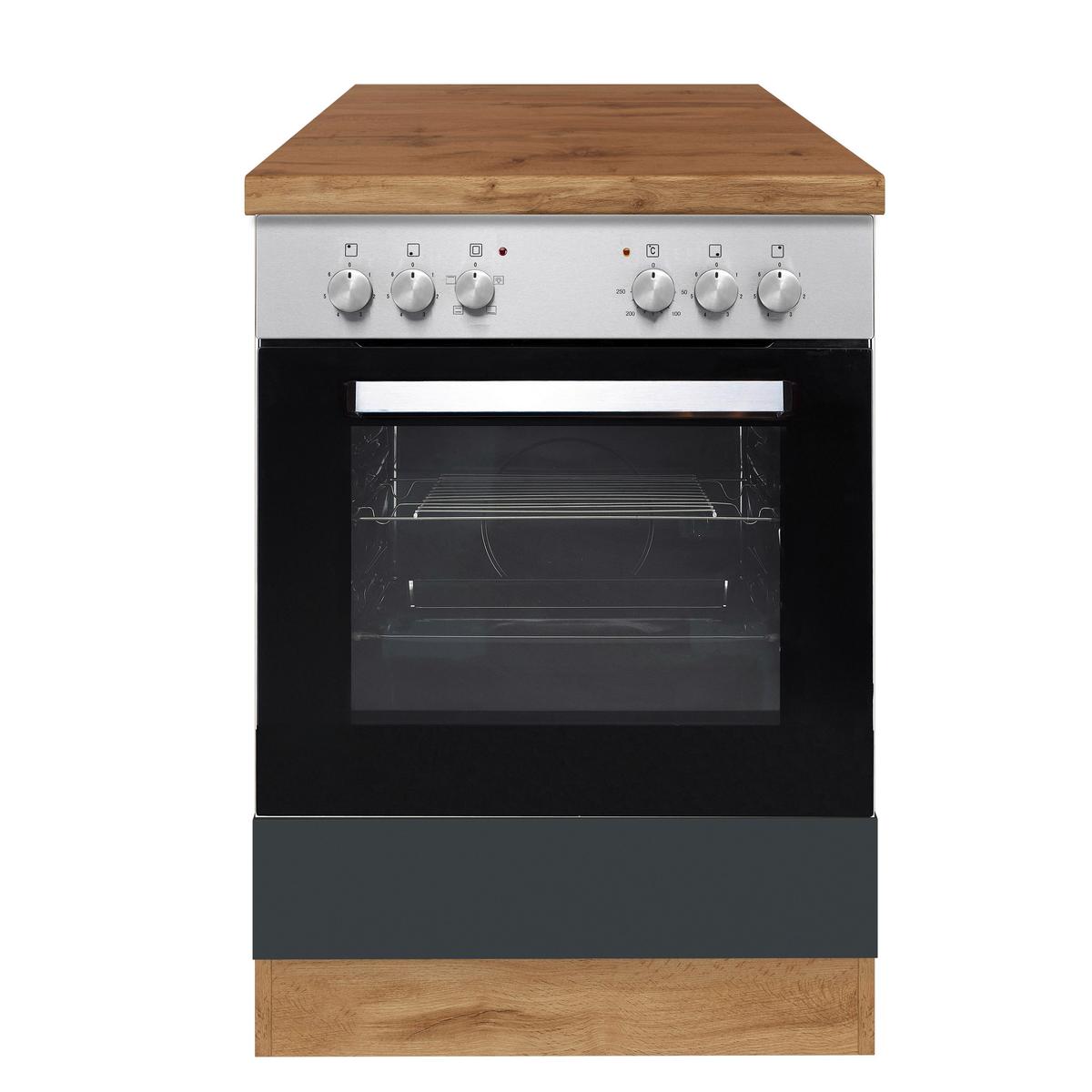 Herdumbauschrank Florenz B: 60cm Grau Mit Arbeitsplatte - Eiche Wotan/Grau, Design, Holzwerkstoff (60/86/60cm) - Held