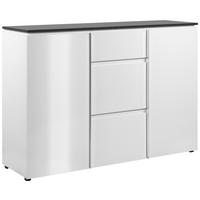 Kommode 133 cm Brest, Weiß - Weiß Hochglanz/Silberfarben, Design, Holzwerkstoff (133/92/40cm) - Livetastic