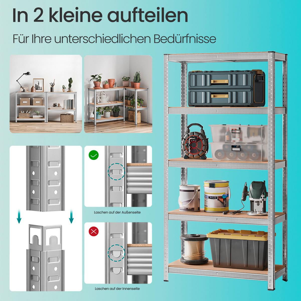Schwerlastregalset Weiß, Hellbraun B: 90 cm - Hellbraun/Weiß, Basics, Holzwerkstoff (90/180/40cm)