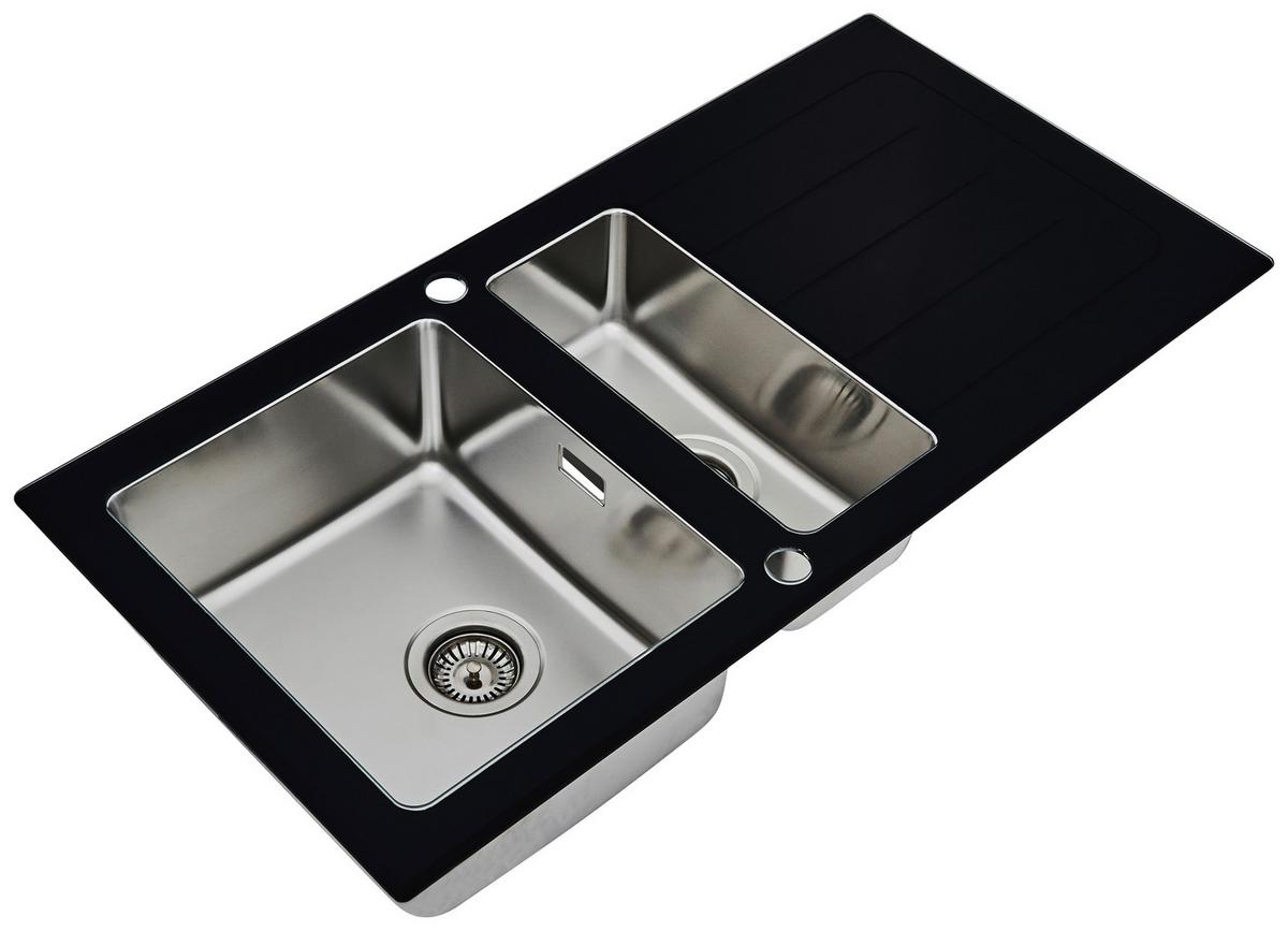 Spüle Respekta Glasspüle 100 X 50 cm - Schwarz, Trend, Glas/Metall (100/21/50cm) - Respekta