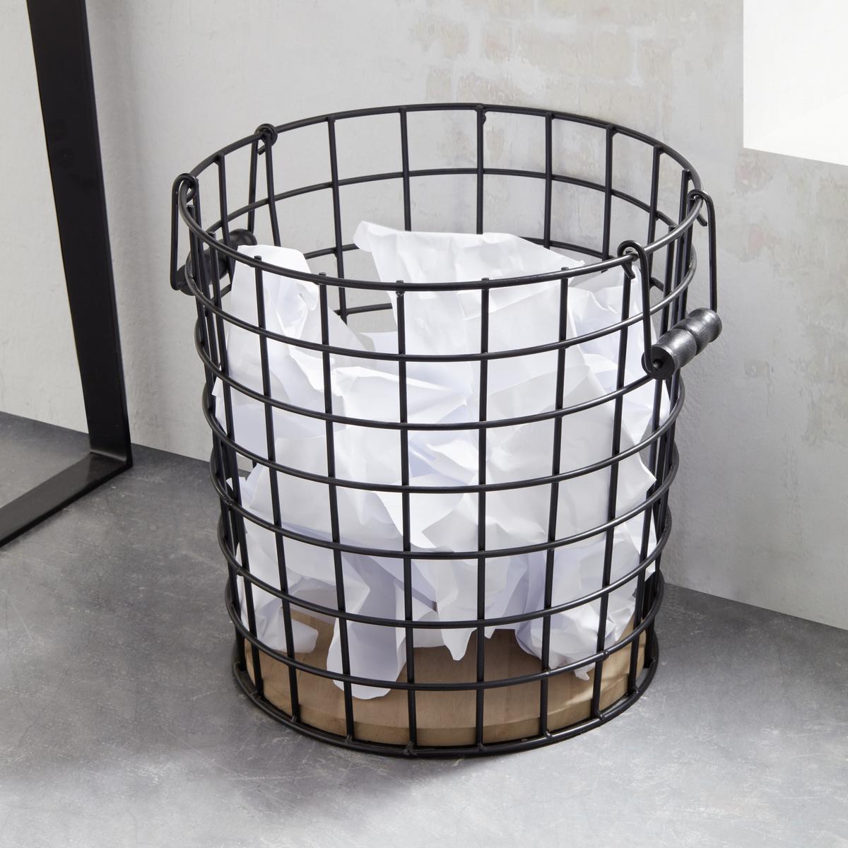 KOŠ NA PAPÍR CAGE - černá, Lifestyle, kov/dřevo (30/30/32cm) - Mömax