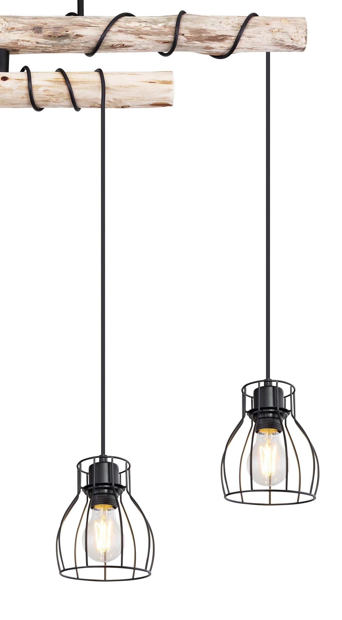 Deckenleuchte Mina L: 90 cm - Schwarz/Naturfarben, Basics, Holz/Metall (90/14/100cm) - Globo
