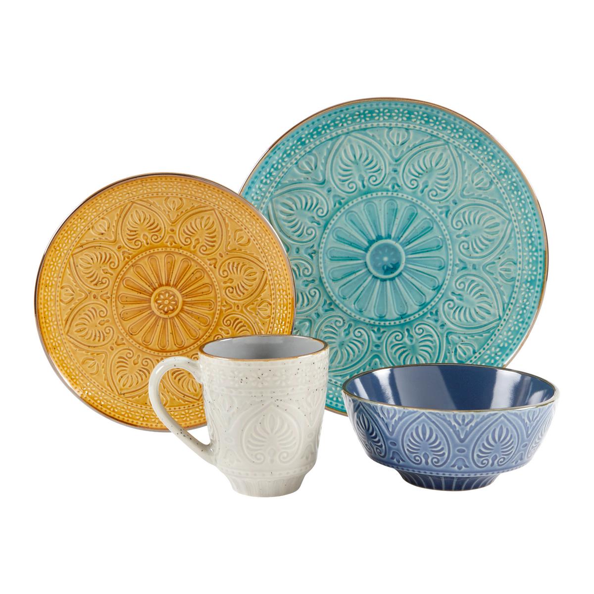 Kombinovaný servis SAMARKAND - žltá/petrolejová, Lifestyle, keramika (33/30/32cm) - Creatable