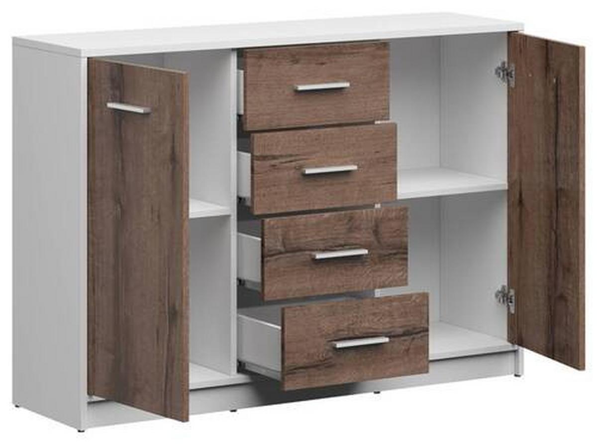 Kommode Nepo Plus Chest Of Drawers - Eichefarben/Schwarz, Design, Holzwerkstoff (118,5/84/34cm)