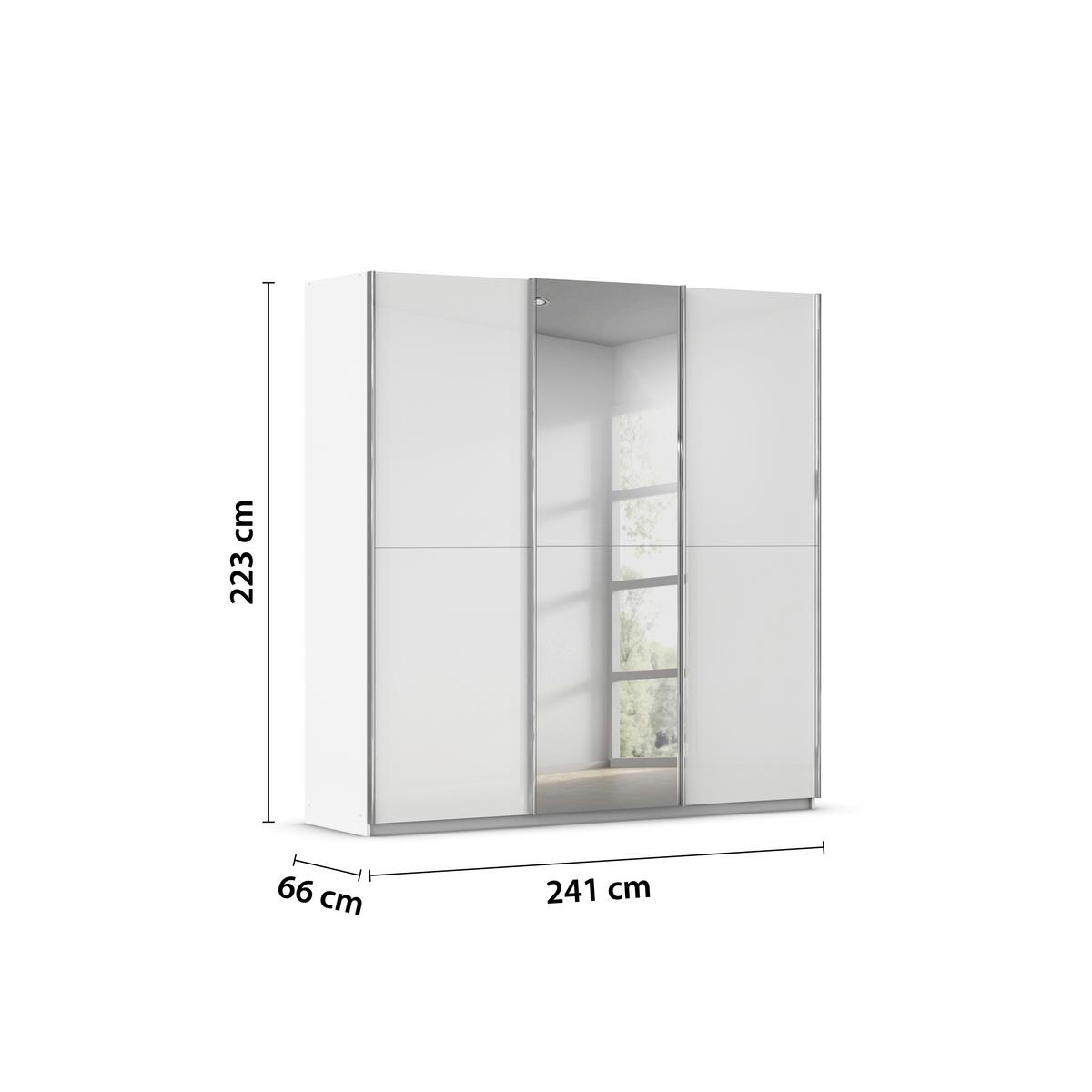 Schwebetürenschrank Fifty 3trg Weiß/Spiegelglas, B: 242 cm - Weiß, KONVENTIONELL, Glas/Holzwerkstoff (242/222/64cm) - Luca Bessoni