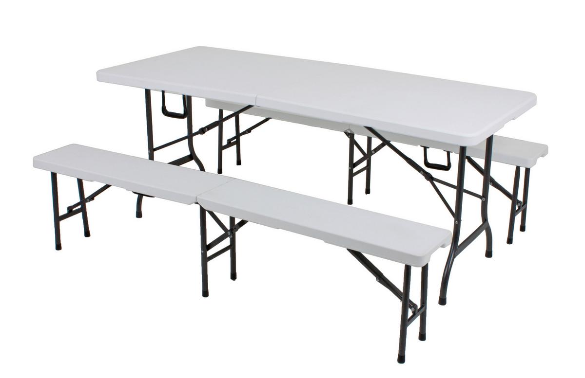 Biertischgarnitur Mufaro - Schwarz/Weiß, Basics, Kunststoff/Metall - Gardenson