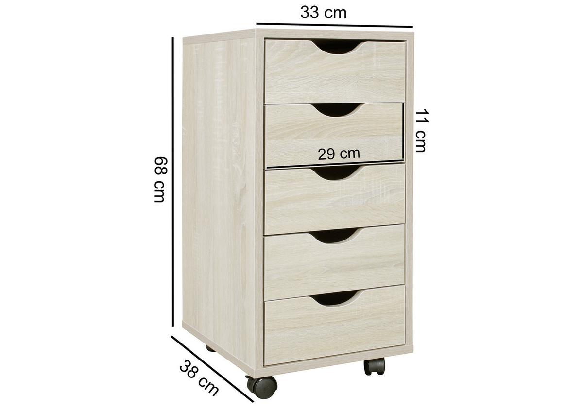 Rollcontainer Eiche Dekor Mina BxHxT 33x68x38 cm - Eichefarben, MODERN, Holzwerkstoff/Kunststoff (33/68/38cm) - MID.YOU