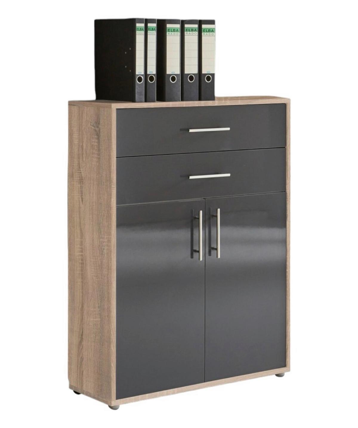 Aktenschrank Eiche Dekor /Anthrazit B: 84,5 cm - Anthrazit Hochglanz/Sonoma Eiche, MODERN, Holzwerkstoff (84,5/114/33cm) - MID.YOU