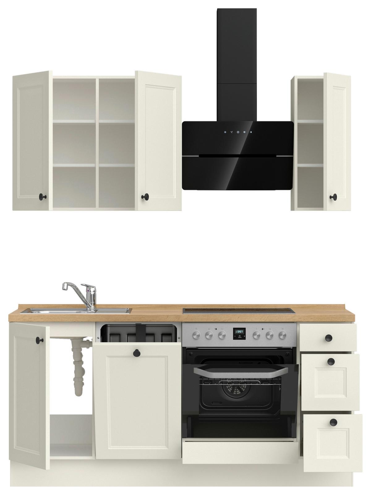 Kuchynská linka 180 cm, biela/dekor dub Sierra - čierna/biela, Modern, kov/kompozitné drevo (180cm) - Nobilia