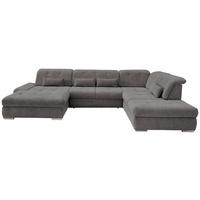 Wohnlandschaft Dalida Mit Schlaffunktion Braun/Grau - Chromfarben/Braun, Design, Textil (195/376/254cm) - Livetastic