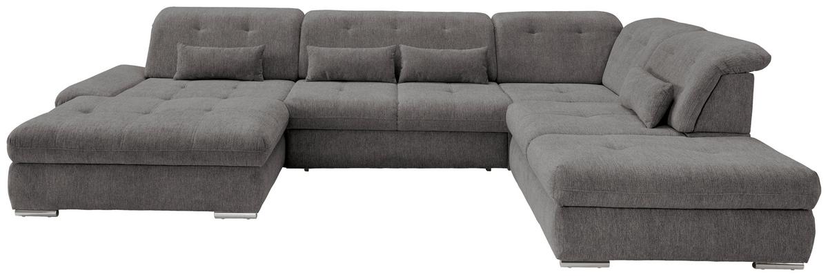 Wohnlandschaft Dalida Mit Schlaffunktion Braun/Grau - Chromfarben/Braun, Design, Textil (195/376/254cm) - Livetastic