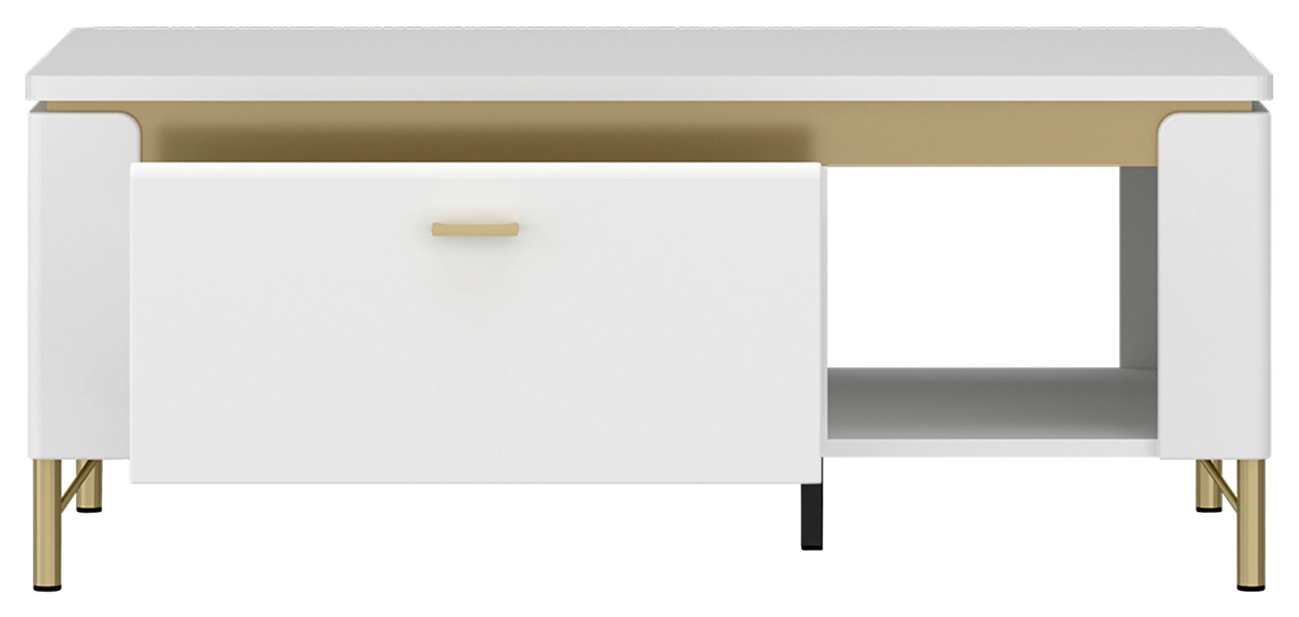 Couchtisch Lazio Weiß B: 110,4 Cm - Weiß Hochglanz/Goldfarben, Trend, Holzwerkstoff/Metall (110,4/46/65cm)