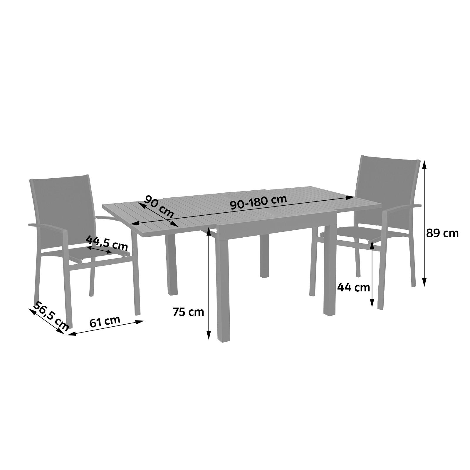 Gartenmöbel Set 3-Tlg. Elena Metall/Kunststoff - Dunkelgrau, Basics, Kunststoff/Metall (61/89/56,5cm) - Gardenson