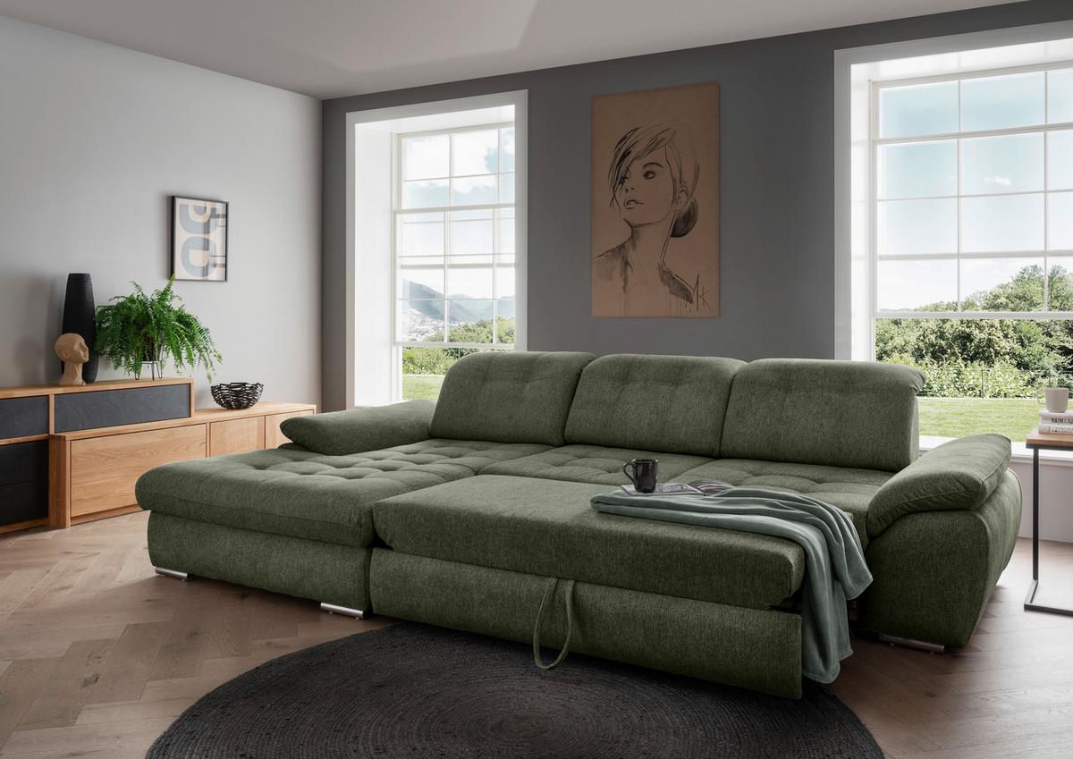 Ecksofa Rigatti, Grün S: 184x314 cm - Chromfarben/Grün, MODERN, Textil (184/314cm) - Livetastic