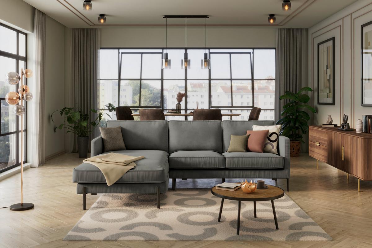 Ecksofa Yukon Dunkelgrau S: 154x232 Cm - Dunkelgrau/Schwarz, Trend, Textil (154/232cm) - Livetastic