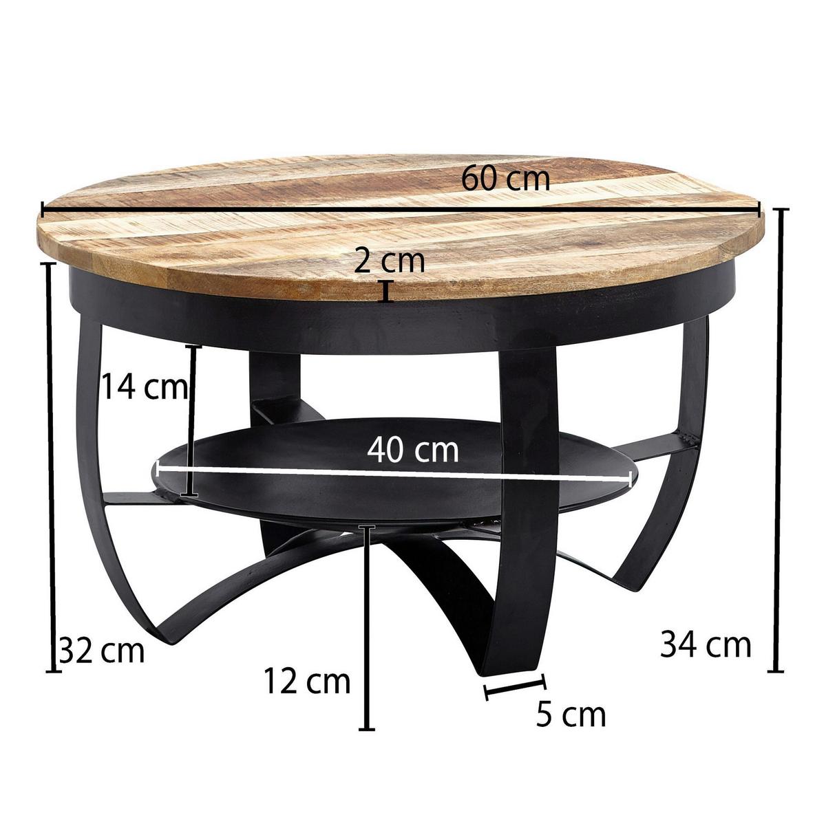 Konferenčný stolík WOHNLING mangové drevo - hnedá/čierna, Modern, kov/drevo (60/60/34cm) - MID.YOU