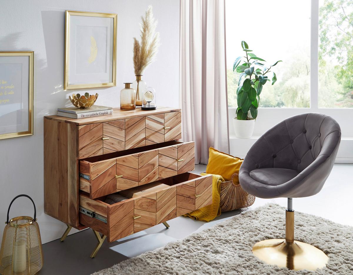 Sideboard Akazie Braun B: 90 Cm - Goldfarben/Braun, Design, Holz (90/86/40cm) - MID.YOU