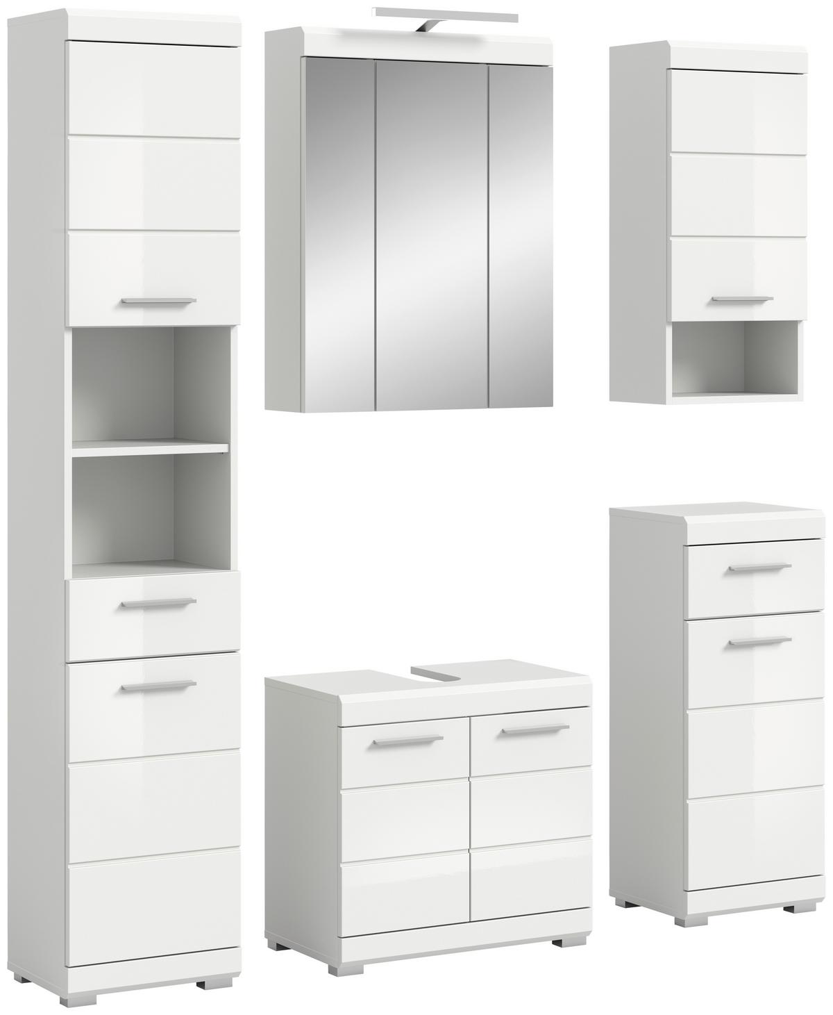 Badezimmer Scout Weiß B: 134 Cm - Weiß Hochglanz/Silberfarben, MODERN, Glas/Holzwerkstoff (134cm) - MID.YOU