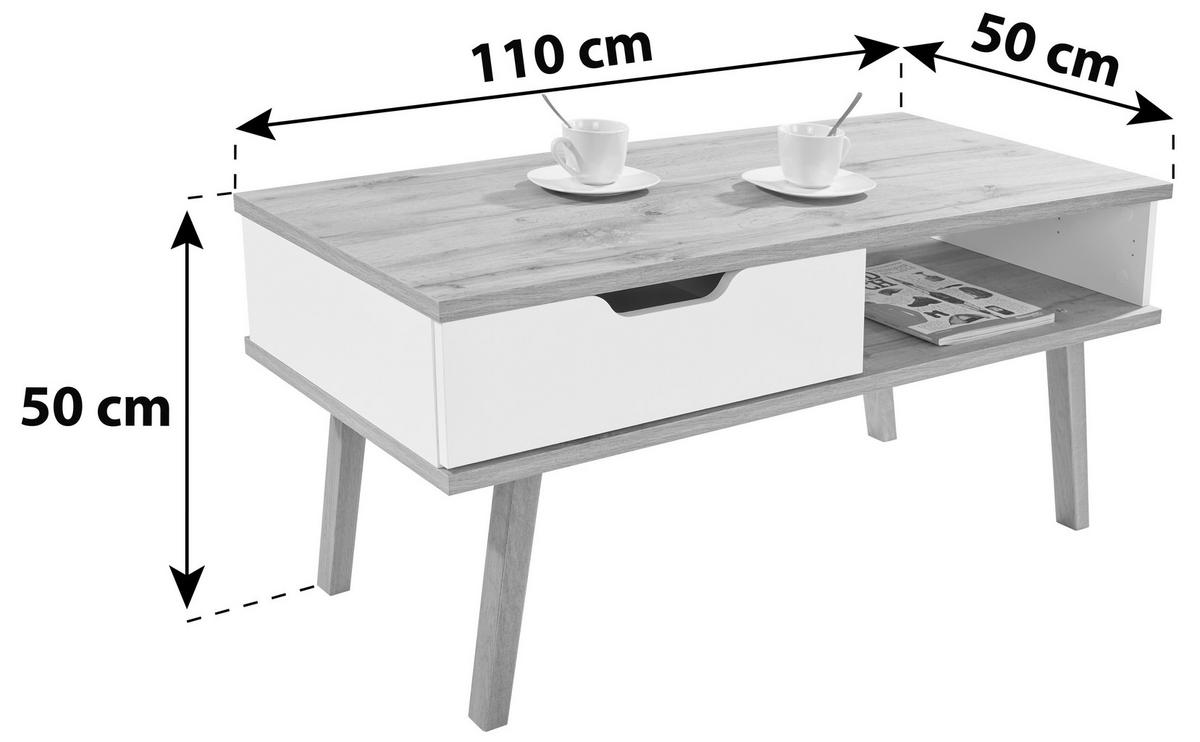 Couchtisch Holz mit Stauraum Turin 6, Weiß/ Eiche Dekor - Eichefarben/Weiß, MODERN, Holz/Holzwerkstoff (110/50/50cm)