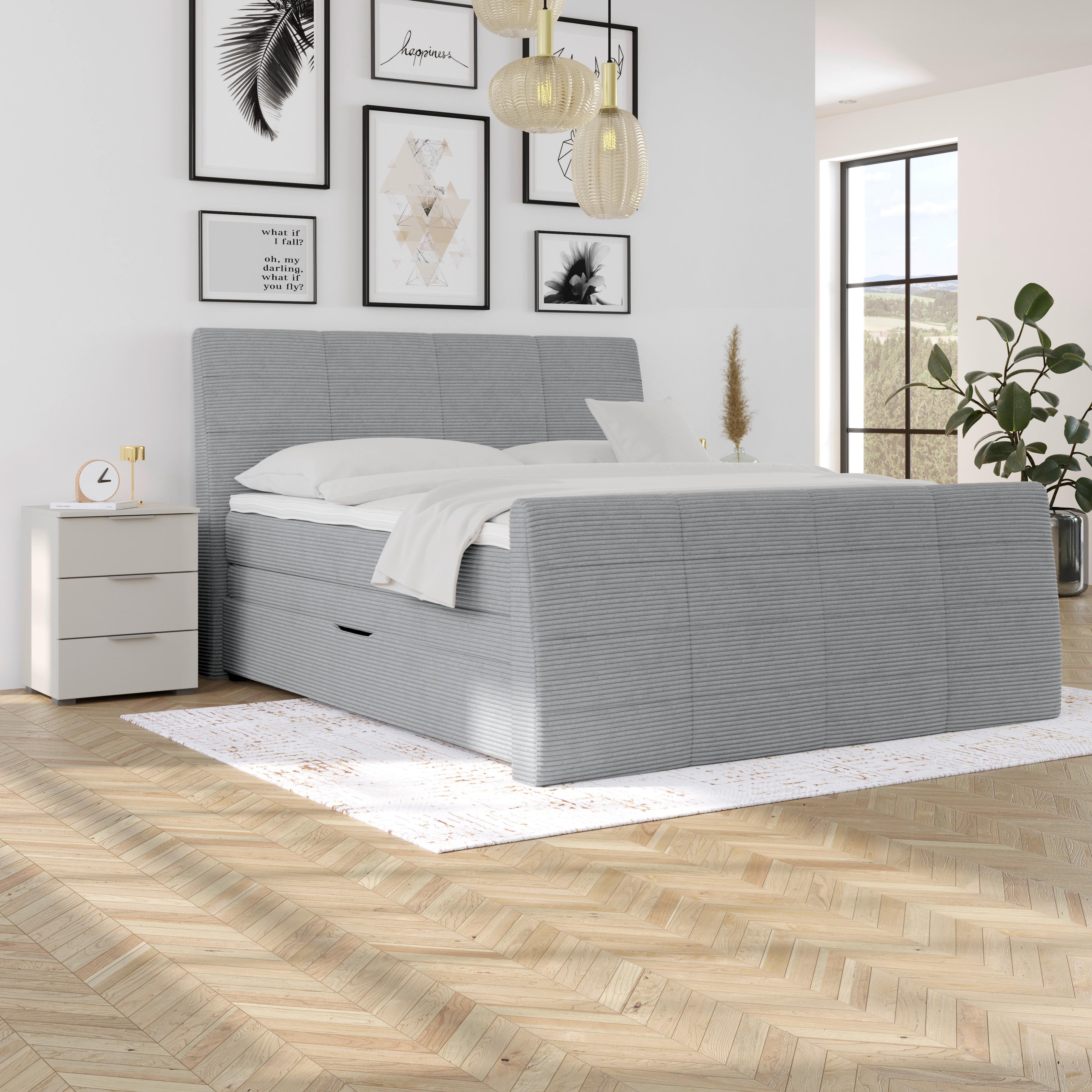 Boxspringbett Libra - Graublau/Schwarz, KONVENTIONELL, Textil (160/200cm)