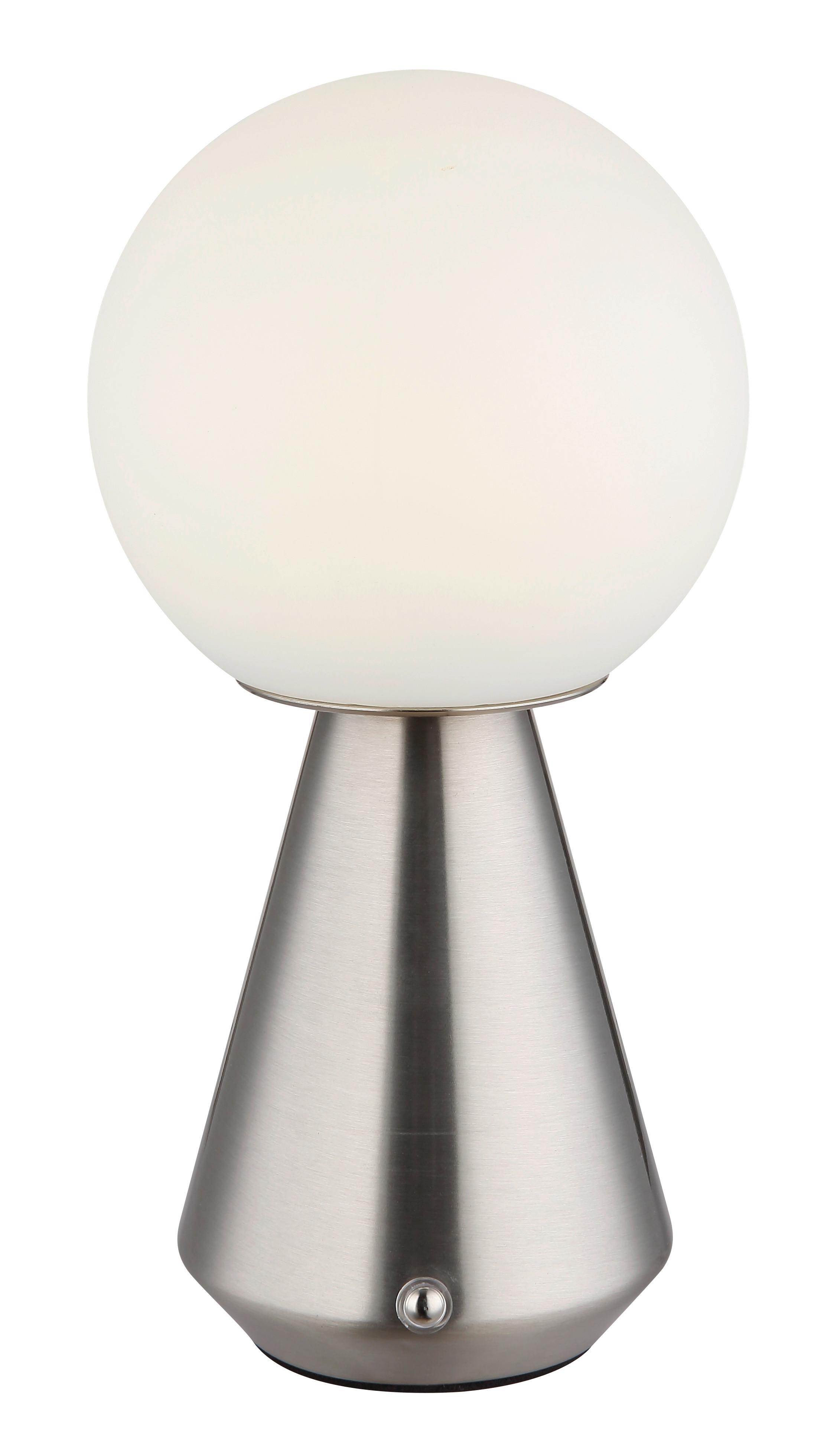Akku-Tischleuchte Sora Weiß Nickelfarben D:12cm - Weiß/Nickelfarben, Design, Kunststoff/Metall (12/23,5cm) - Globo