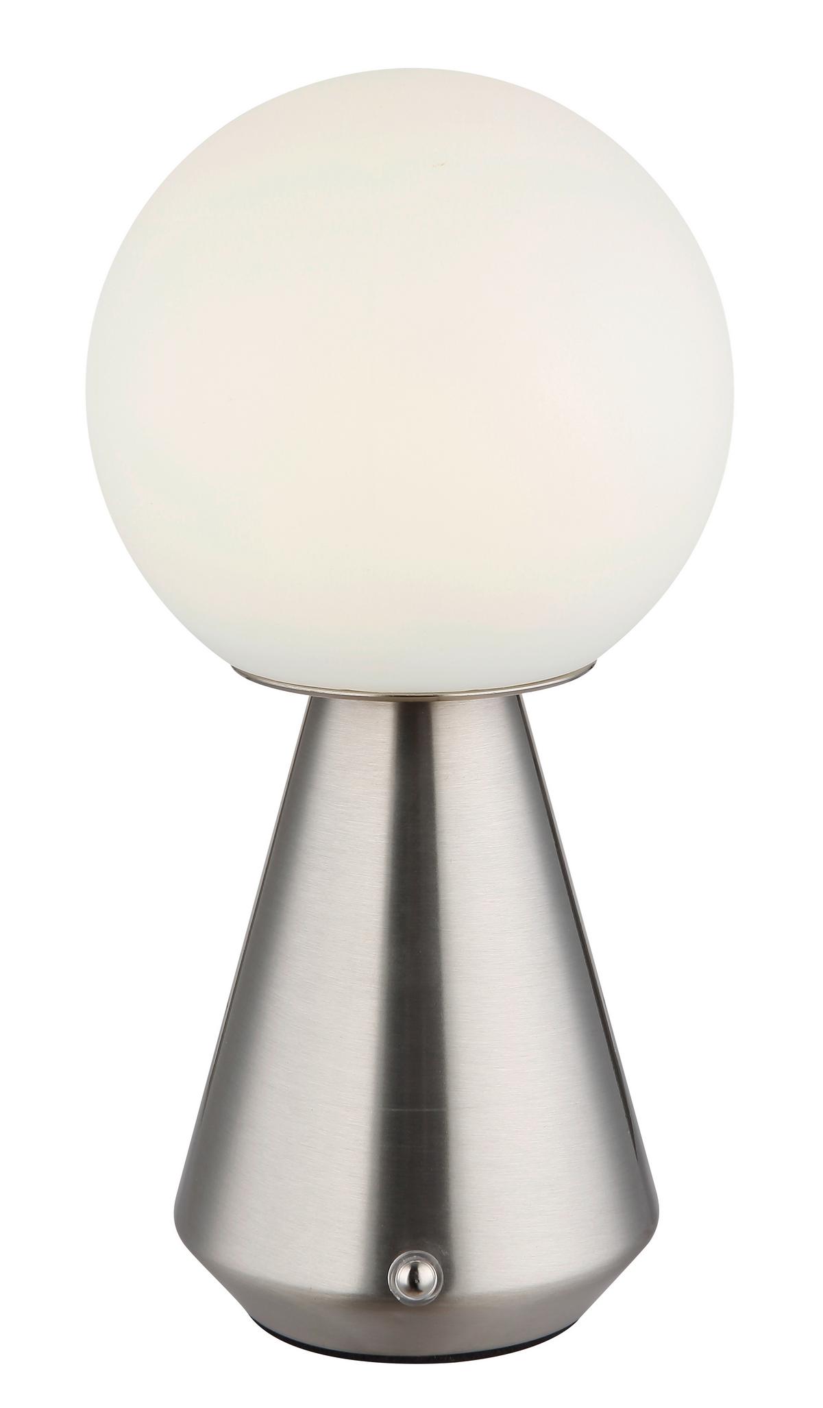 Akku-Tischleuchte Sora Weiß Nickelfarben D:12cm - Weiß/Nickelfarben, Design, Kunststoff/Metall (12/23,5cm) - Globo