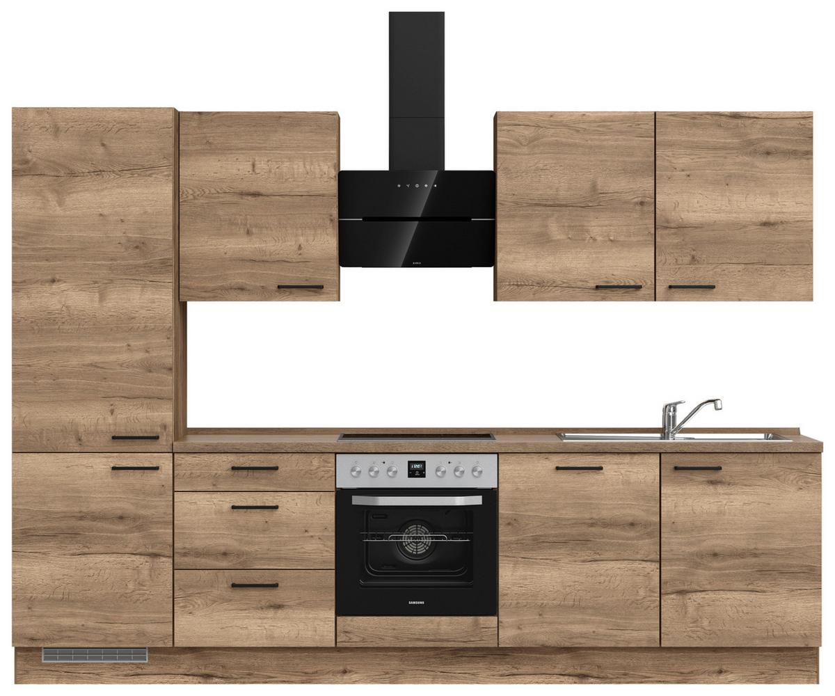 Kuchyňská linka 300 cm, dekor dub Havanna - černá/tmavý dub, Moderní, kov/kompozitní dřevo (300cm) - Nobilia