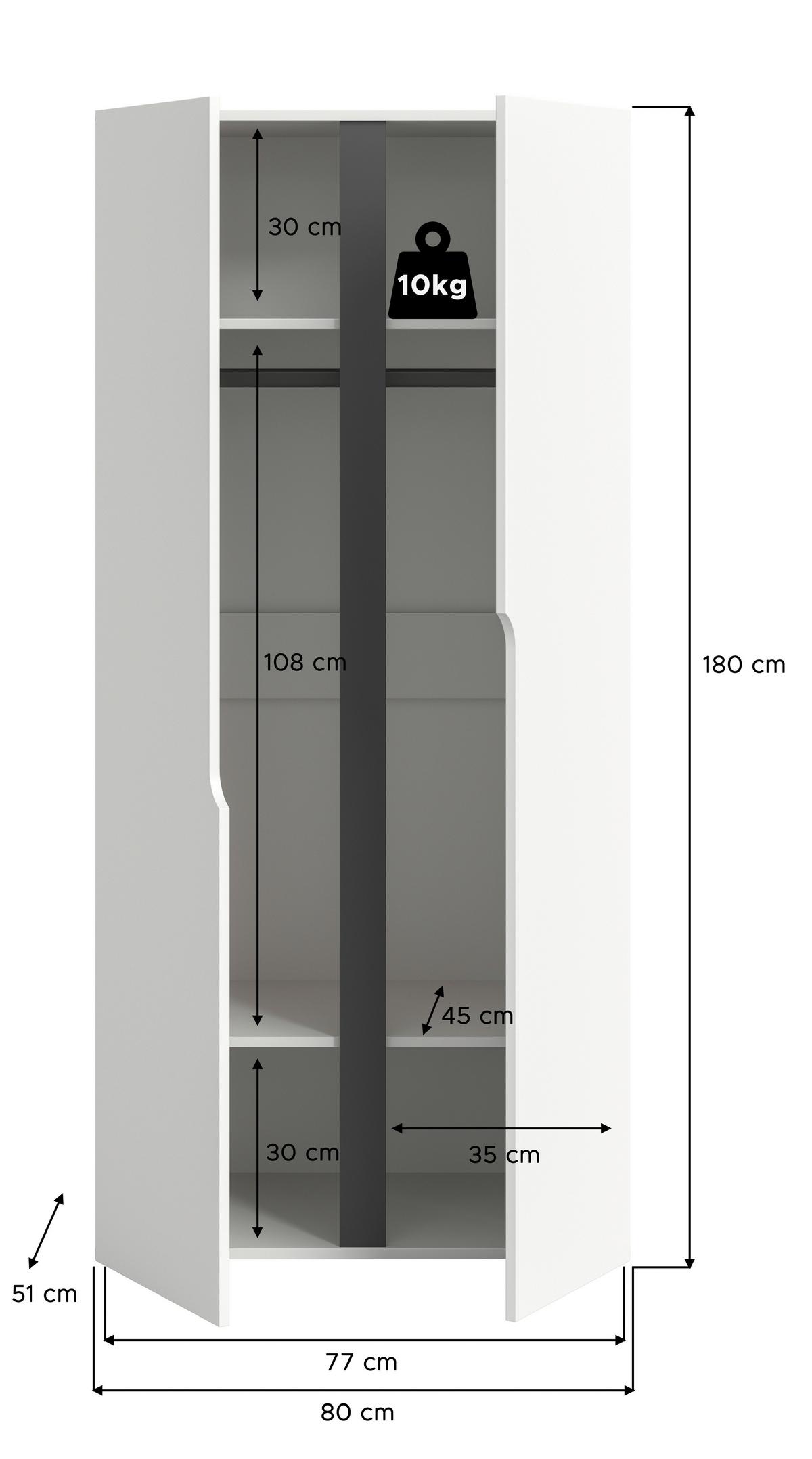 DREHTÜRENSCHRANK Anga Weiß B: 80cm - Weiß, MODERN, Holzwerkstoff (80/180/51cm) - MID.YOU