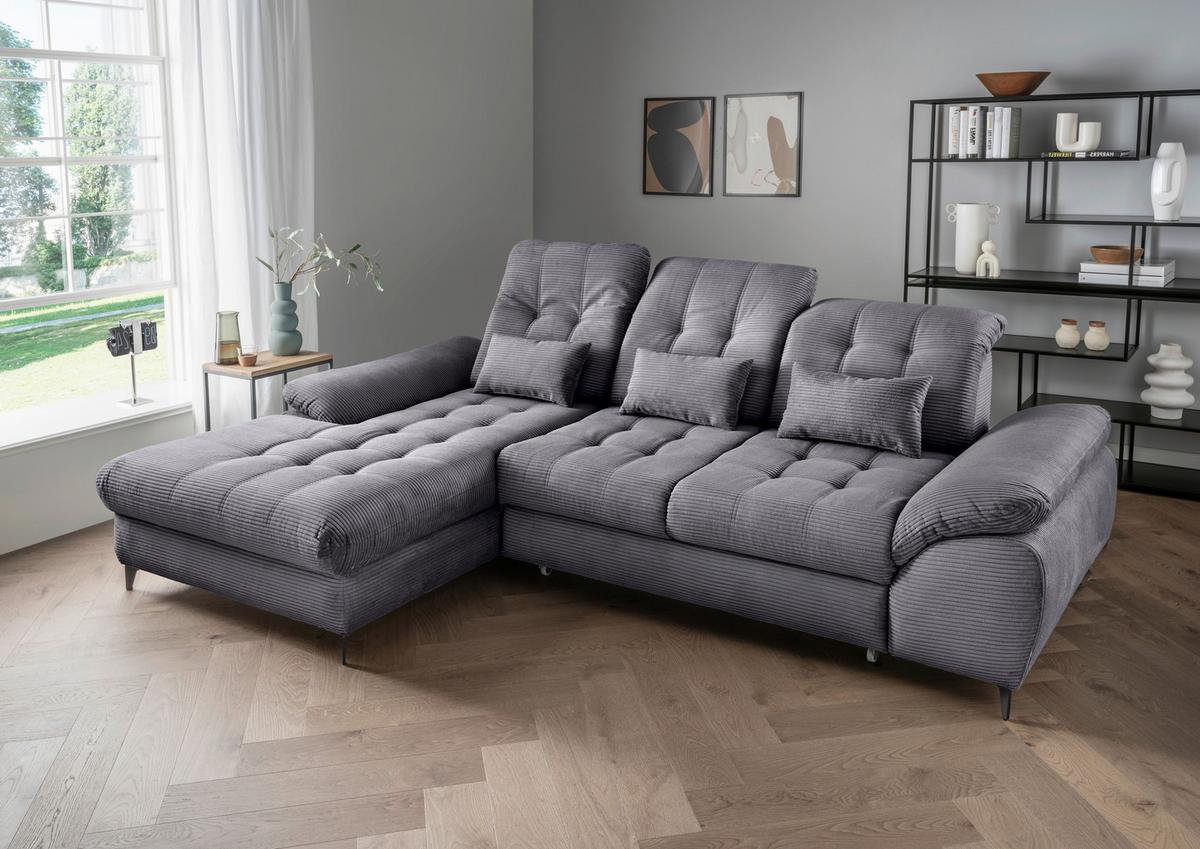 Eckschlafsofa Delphino, Grau S: 189x273 cm - Schwarz/Grau, MODERN, Textil (189/273cm) - Livetastic