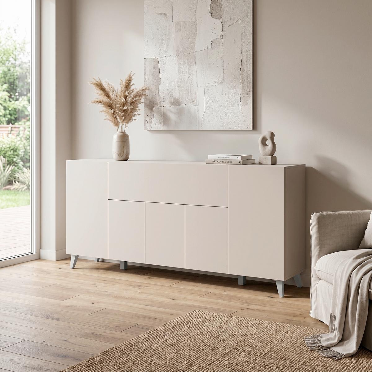 ŠIROKÁ KOMODA SIDEBOARD PHUKET 180 - čierna/kašmírová, Design, kompozitné drevo/plast (180/76/37,5cm) - P & B