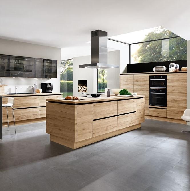Einbauküche Riga Frei Planbar Modern, grifflos - Eichefarben/Schwarz, MODERN, Holzwerkstoff - Vertico