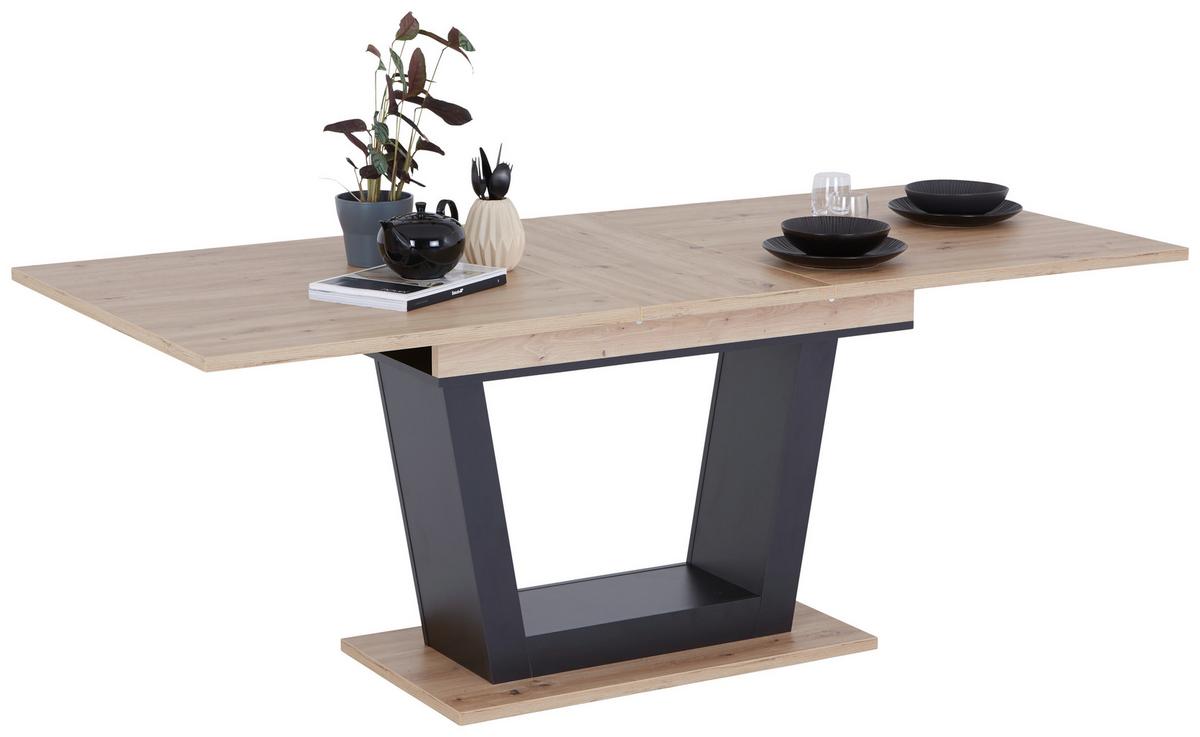 Ausziehtisch Carlos, Dekor Artisan Eiche, B: 160-200 Cm - Schwarz/Eiche Artisan, KONVENTIONELL, Holzwerkstoff (160-200/90/77,3cm)