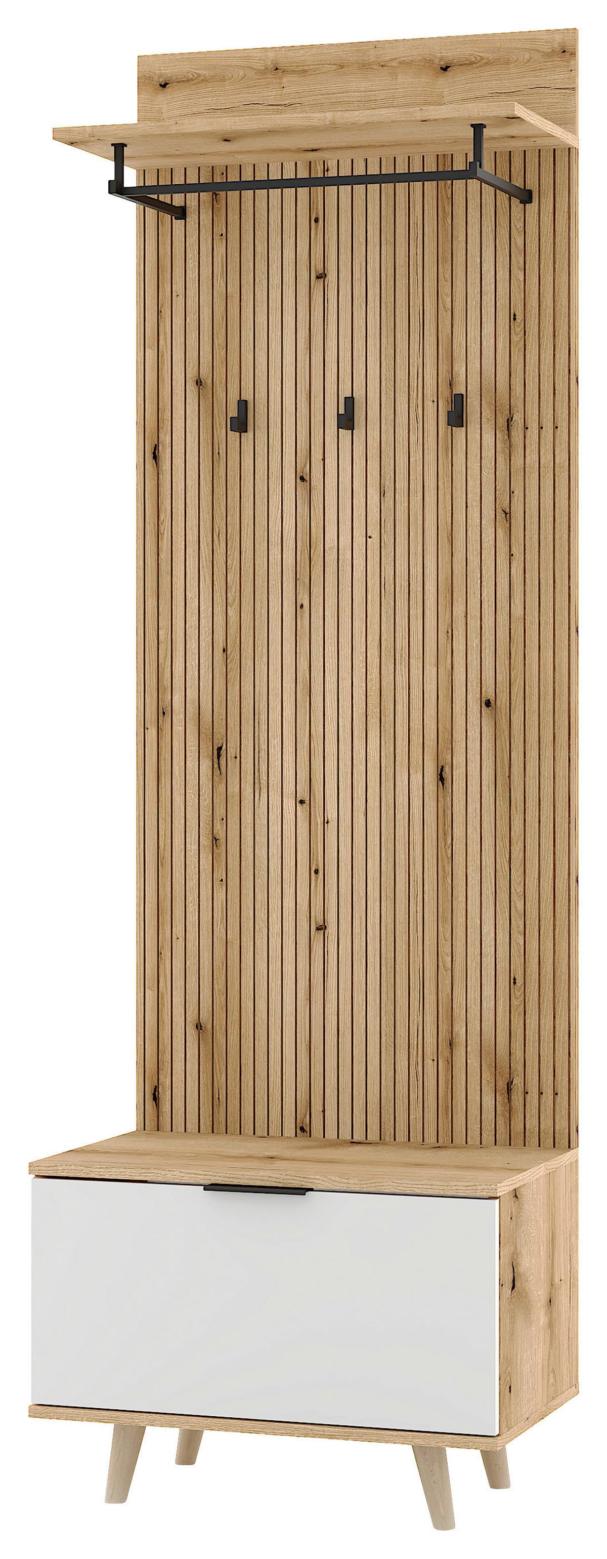 Šatna NORDIC D - bílá/barvy dubu, Design, kompozitní dřevo (65/204/40cm) - MID.YOU