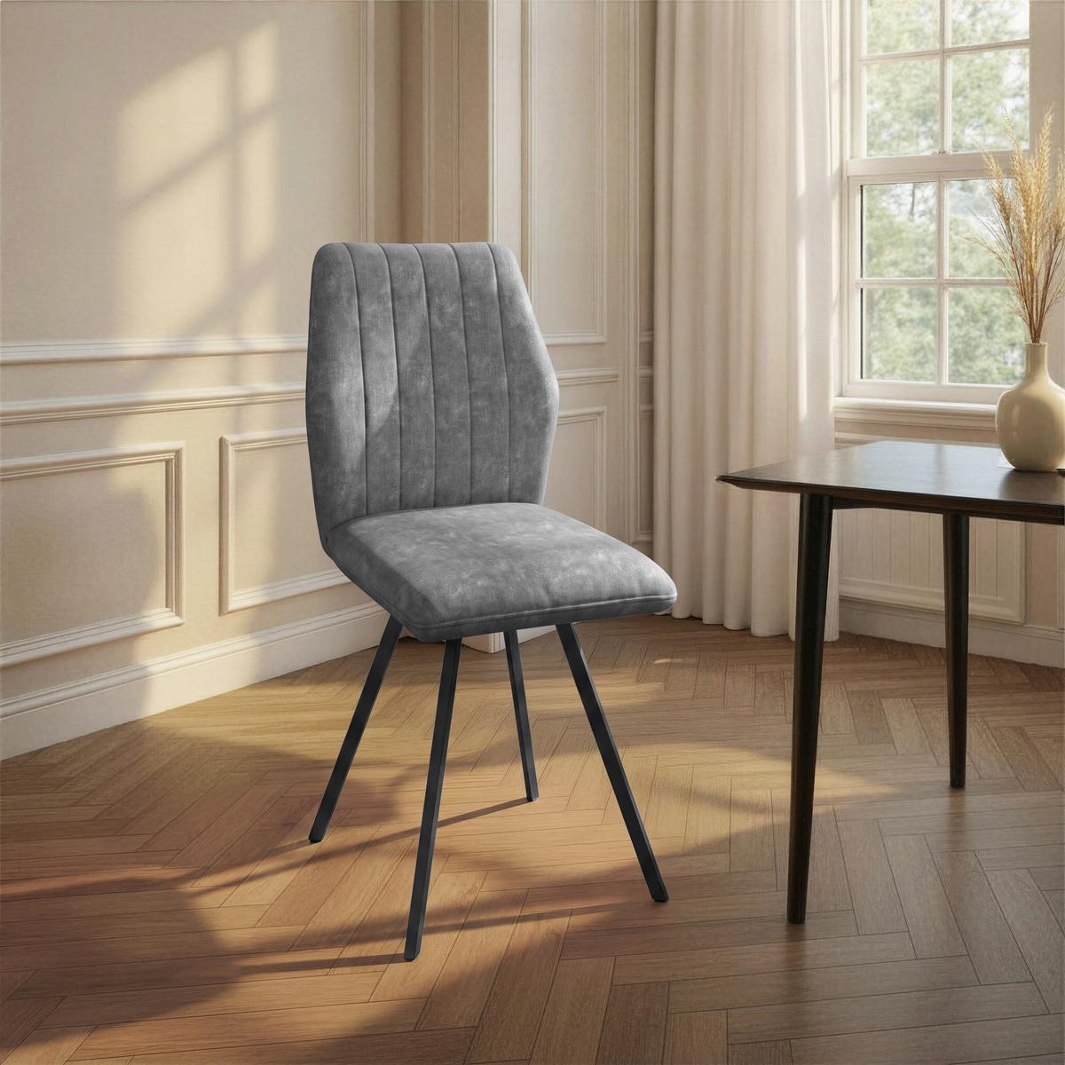 Vierfußstuhl Johanna Bezug Webstoff grau - Schwarz/Grau, MODERN, Textil/Metall (46/90/60cm)