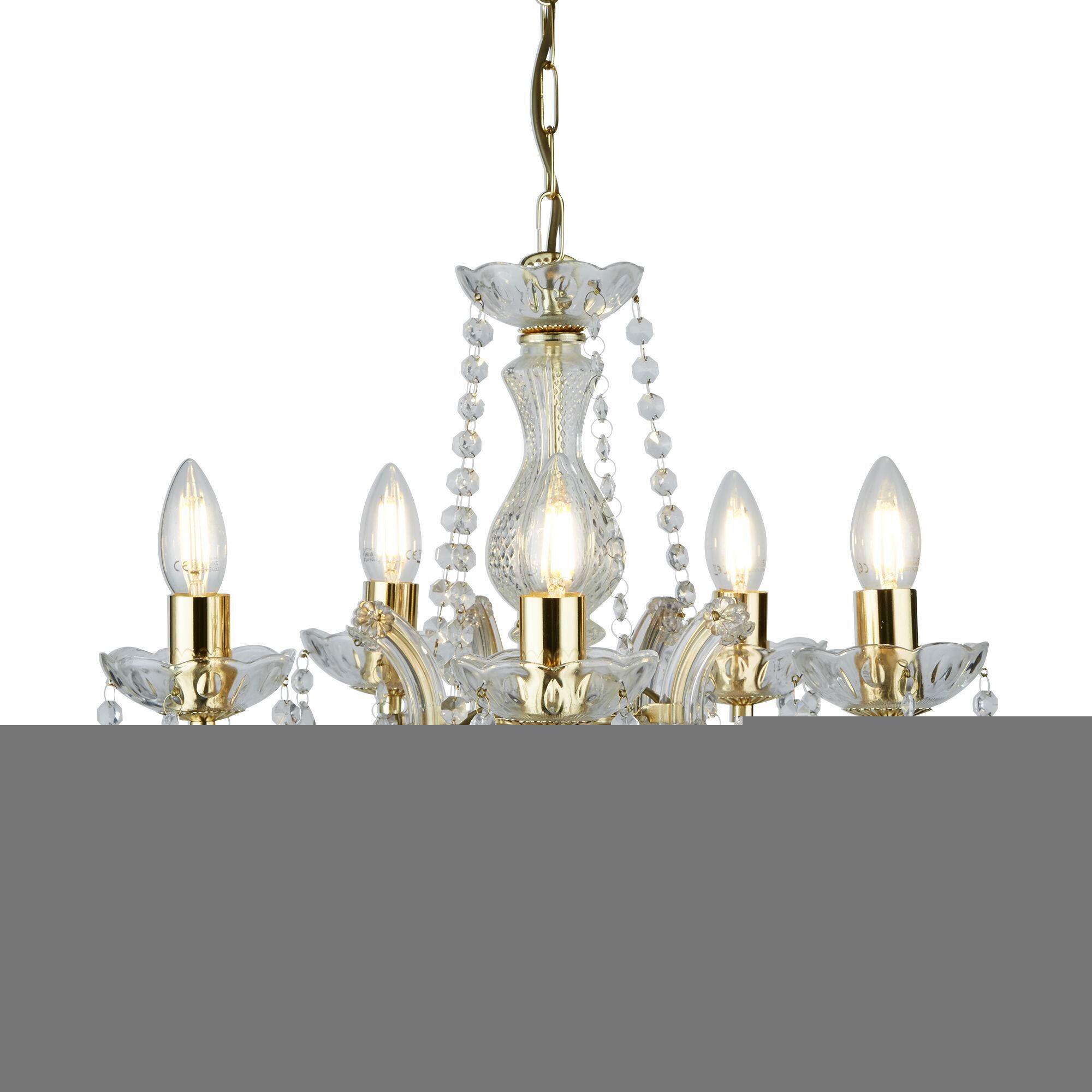 Kronleuchter Marie Therese 5xe14 Golden Kunststoff/glas - Goldfarben, KONVENTIONELL, Glas/Kunststoff (48/120cm)