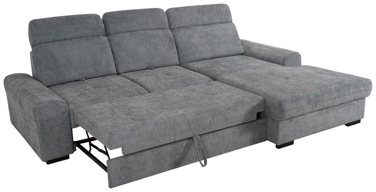 Ecksofa Malaga New Chenille Grau, Lf: 229x137cm - Schwarz/Grau, KONVENTIONELL, Textil (286/203cm) - Ondega
