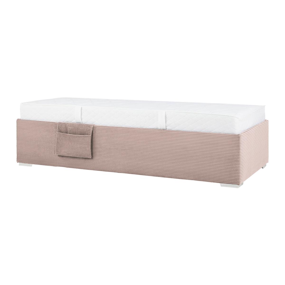 Posteľ Remi s bočnicami 90x200, poťah ružový - pink/prírodná farba, Konventionell, drevo/textil (90/200cm)