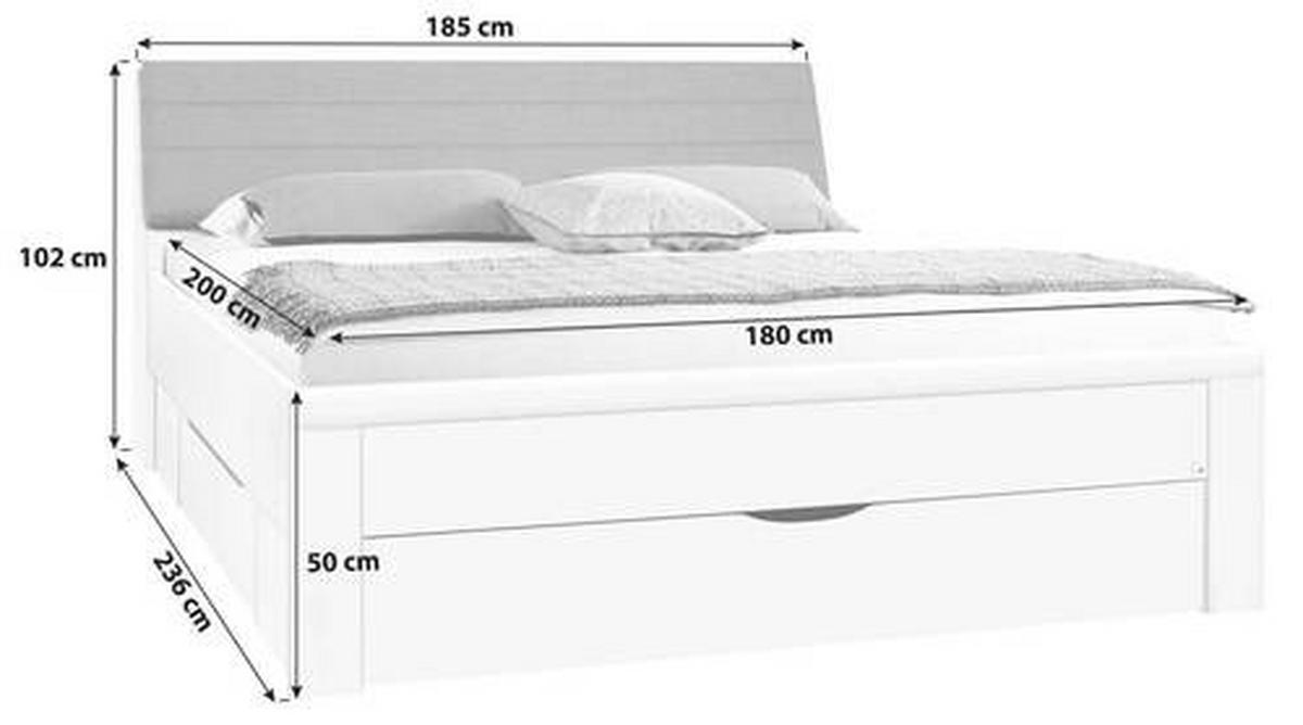 Bett Mit Stauraum + Kopfteil Gepolstert 180x200 Lindau Weiß - Weiß/Grau, KONVENTIONELL, Holzwerkstoff/Textil (180/200cm) - Rauch Möbel