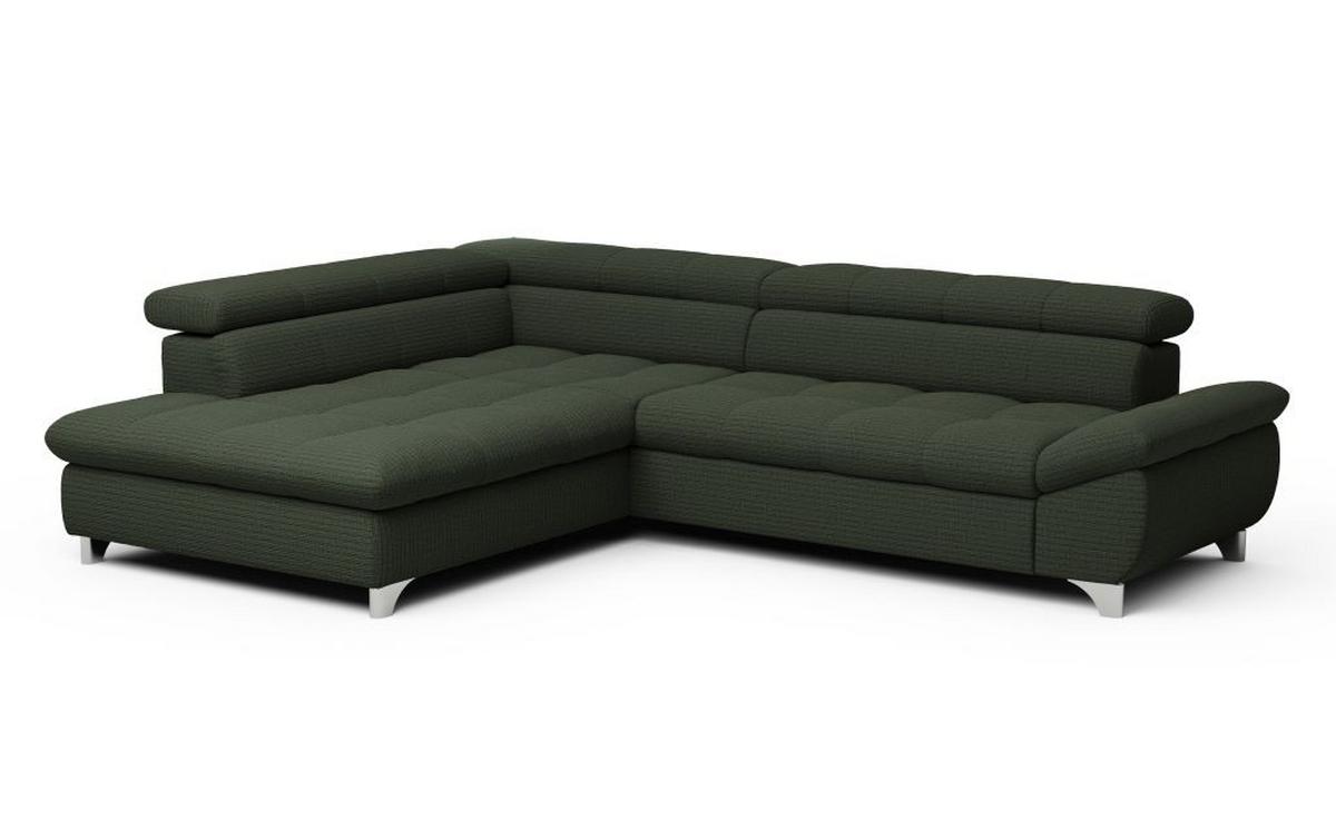 Rohová sedačka GEMINI, ľavá, tmavozelená ženilka - tmavozelená/chrómová, Konventionell, kov/textil (234/312cm)