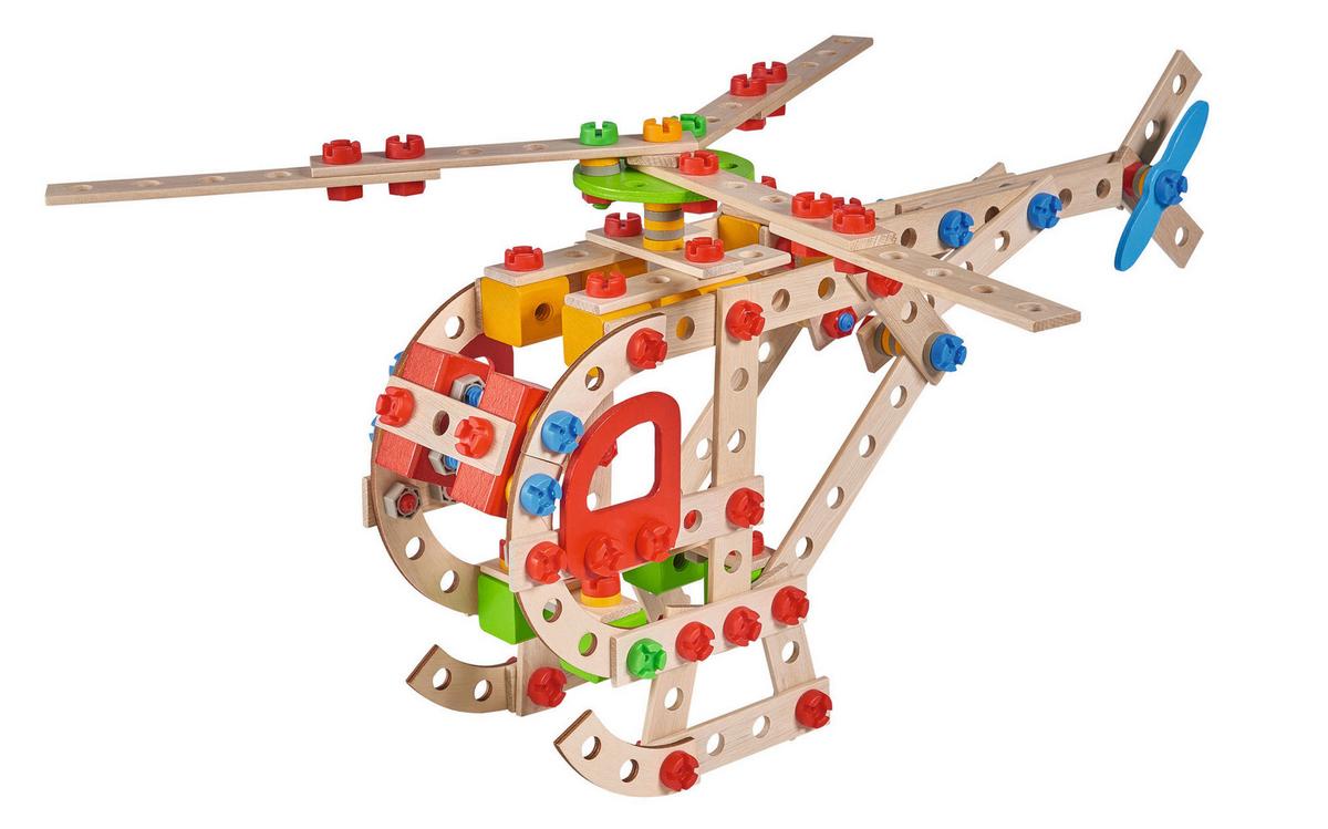 Holzbausteine Hubschrauber 225 Teile ab 6 Jahren - Multicolor, Basics, Holz (14/25/27,50cm) - Simba