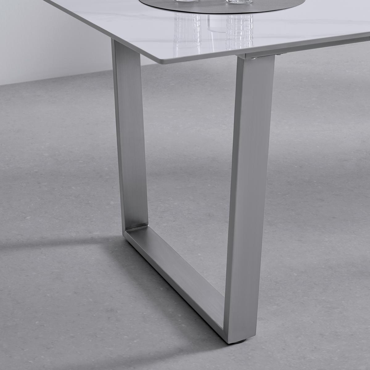 Étkezőasztal New York - nemesacélszínű/fehér, Trend, fém/kerámia (160/75/90cm) - Nedis SmartLife