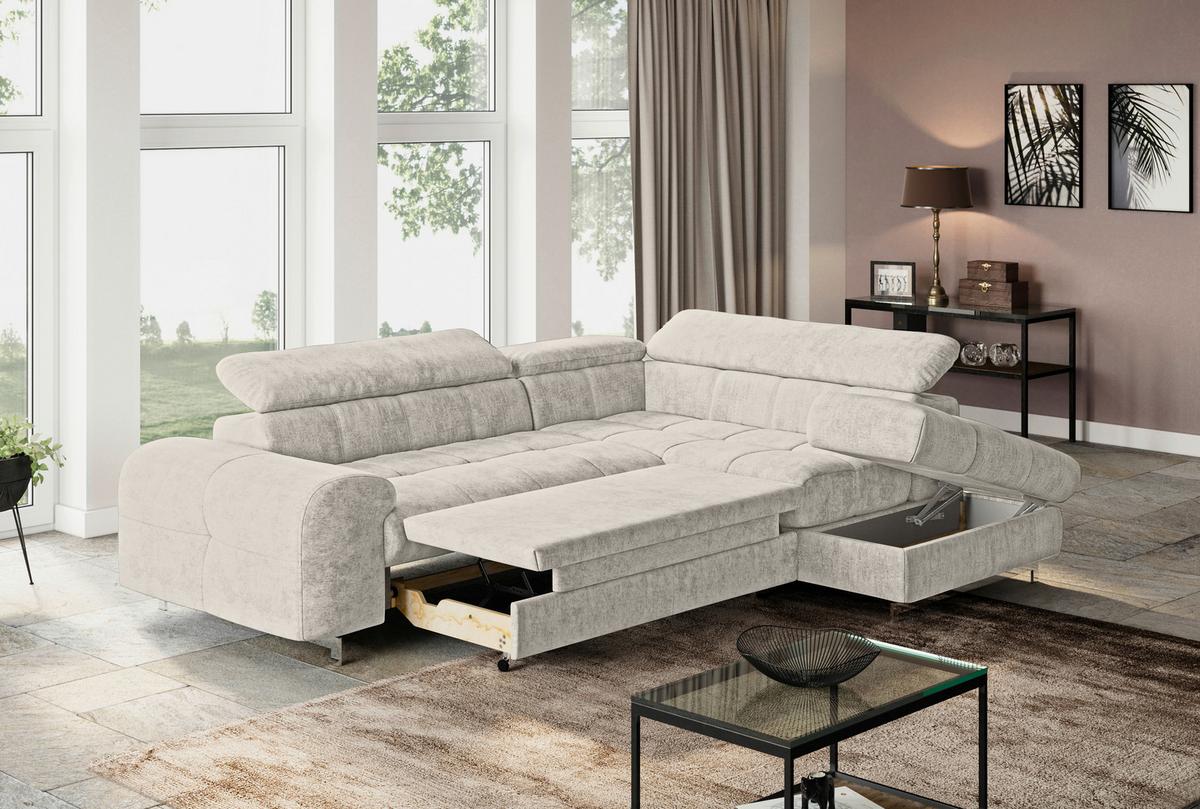 Ecksofa mit Schlaffunktion Cloud + Grau - Chromfarben/Grau, KONVENTIONELL, Textil (257/206cm) - Livetastic