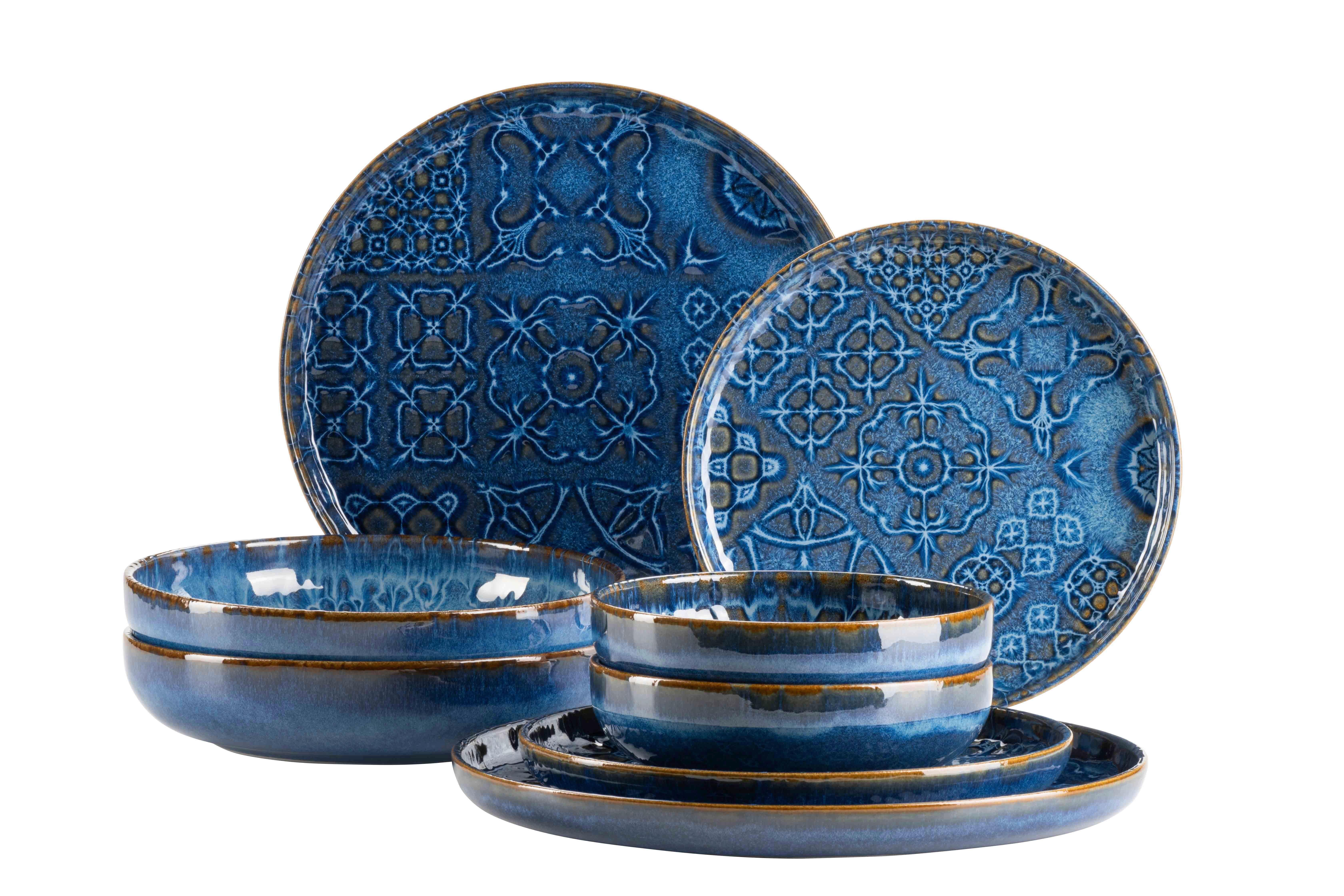 Kombiservice Steinzeug Dunkelblau 8--Teilig. - Dunkelblau, Basics, Keramik - Mäser