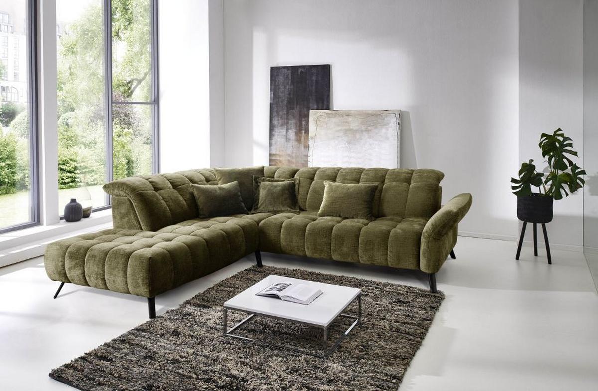 Rohová sedačka NEW YORK, levá, olivově zelený velur - černá/olivově zelená, Moderní, kov/kompozitní dřevo (261/87-104/288cm) - Premium Living