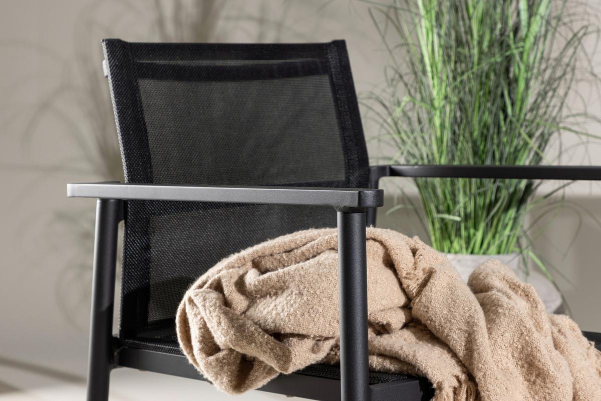 Gartengarnitur 4-Tlg. Break Aluminium/Glas - Schwarz, KONVENTIONELL, Glas/Textil - Gardenson